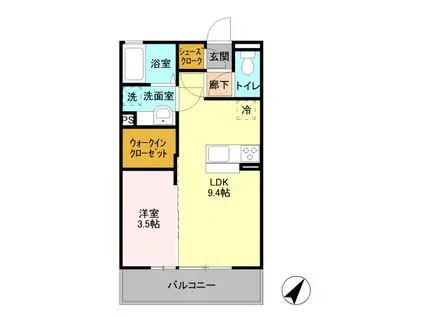 D-ROOM IBUKI(1LDK/2階)の間取り写真