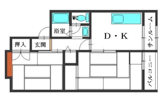 セジュールシャルム(2DK/2階)の間取り写真