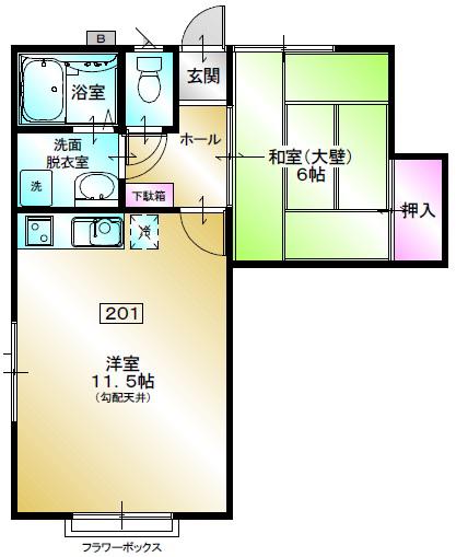 クレアローザ売市(1LDK/2階)の間取り写真