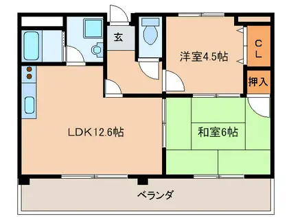名西ハイツ(2LDK/4階)の間取り写真