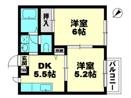 キャロットハウス(2DK/1階)の間取り写真