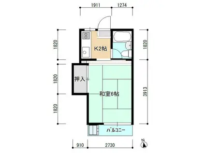コーポ内田(1K/2階)の間取り写真