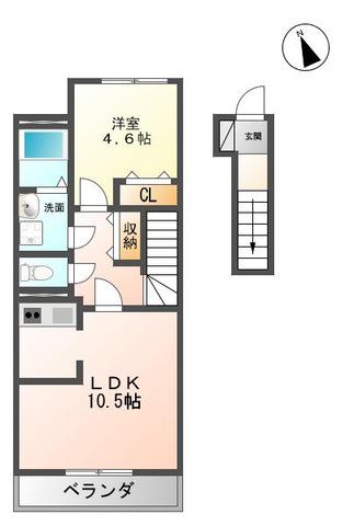 ハピネスII(1LDK/2階)の間取り写真