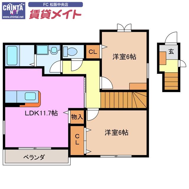 花メゾンD(2LDK/2階)の間取り写真