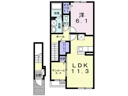 ホワイトヒル(1LDK/2階)の間取り写真