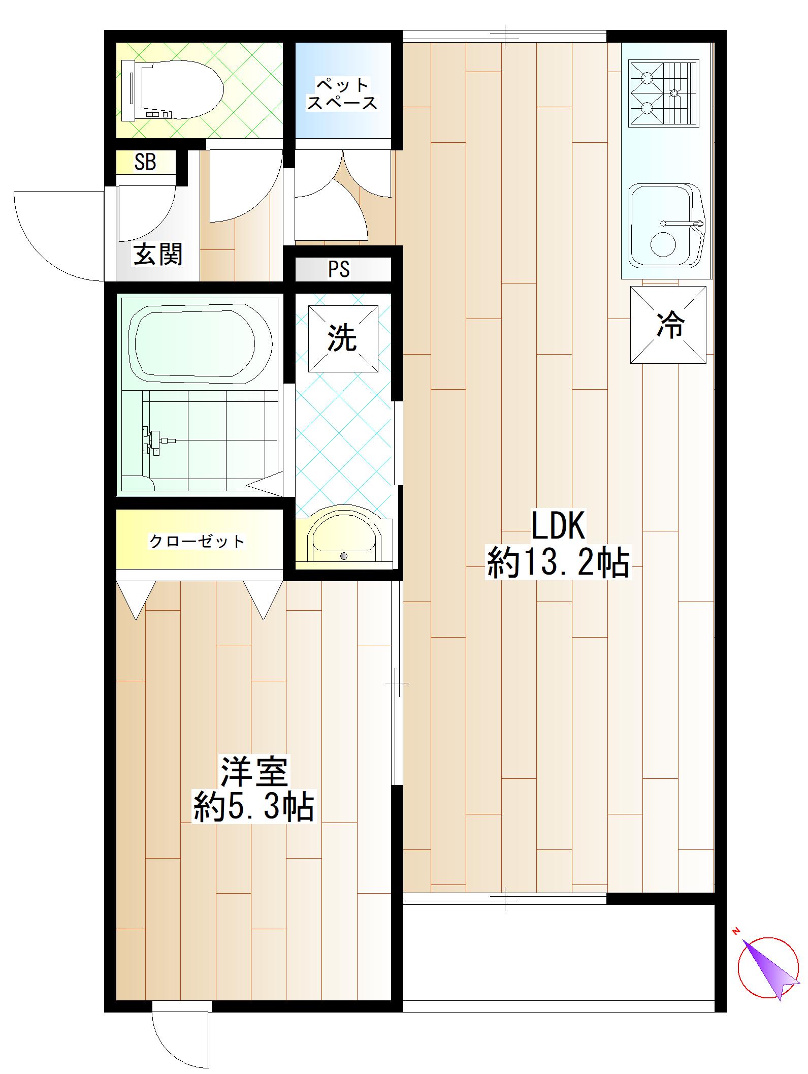 ペレネ パル(1LDK/2階)の間取り写真