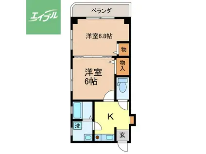 家野町サンロイヤル(2K/2階)の間取り写真