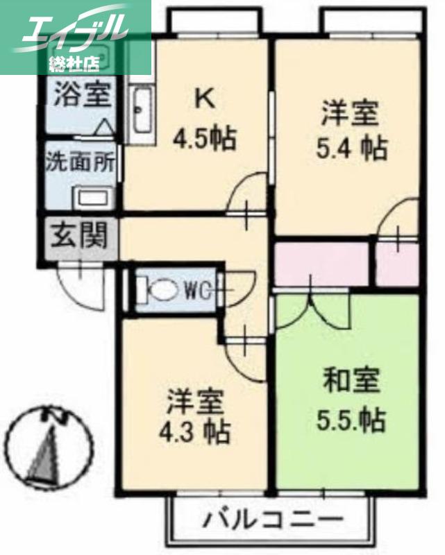 フレグランス羽島台(3K/1階)の間取り写真