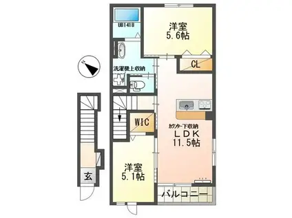 ルナ白羽(2LDK/2階)の間取り写真