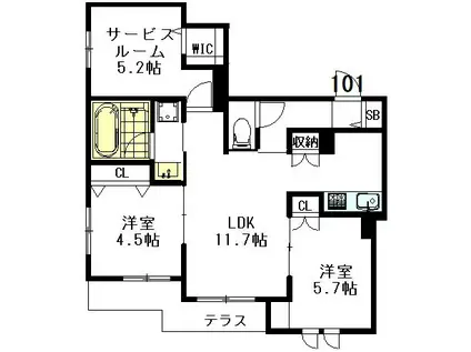 CLAIR MAISON KUGAYAMA(2SLDK/1階)の間取り写真