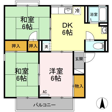 メゾン・ノルド B(3DK/1階)の間取り写真