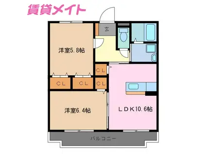 ルミエール栄(2LDK/2階)の間取り写真