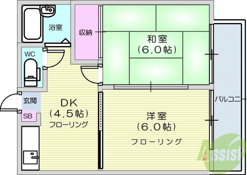 グランデュール上飯田B(2DK/2階)の間取り写真