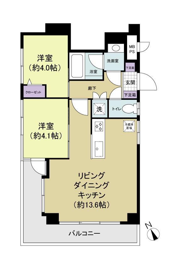 東武ハイライン高輪台(2LDK/3階)の間取り写真