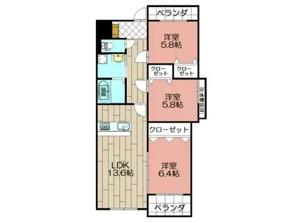 サンビル守恒(3LDK/1階)の間取り写真