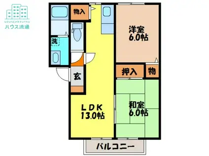 セジュール夢彩都II(2LDK/2階)の間取り写真