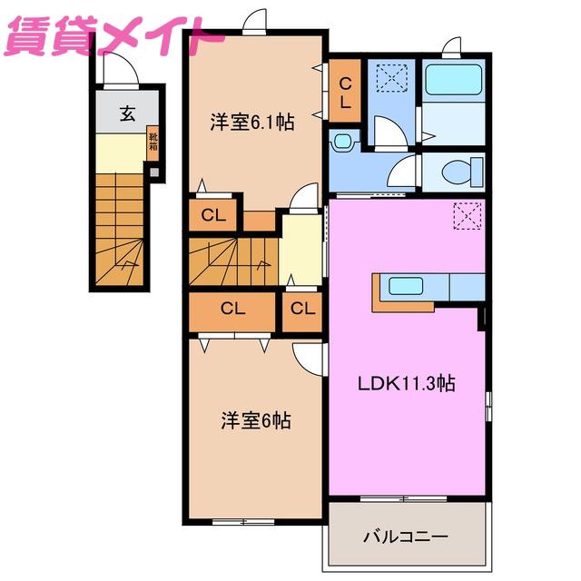 ロジュマン リアンB(2LDK/2階)の間取り写真