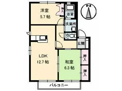 グランカーサA棟(2LDK/1階)の間取り写真