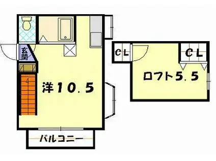 シャル夢VII(ワンルーム/2階)の間取り写真