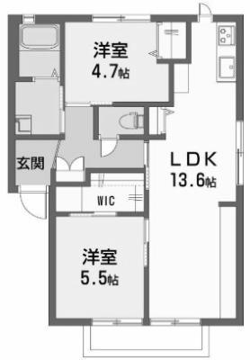 シルエット野口A・B棟(2LDK/2階)の間取り写真