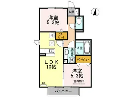 AMOR DENSI(2LDK/1階)の間取り写真