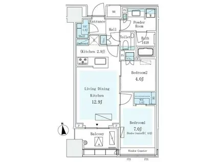 パークコート ザ・三番町ハウス(2LDK/9階)の間取り写真