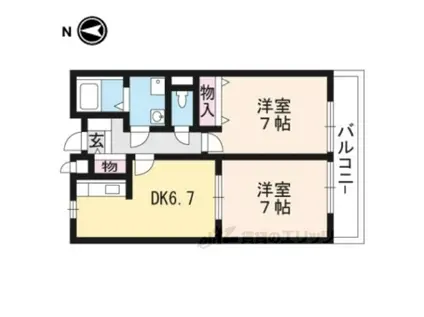 カルム北山(2DK/1階)の間取り写真