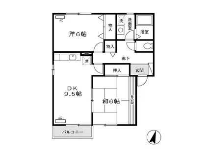 グリーンベル・ヒルズ(2DK/1階)の間取り写真