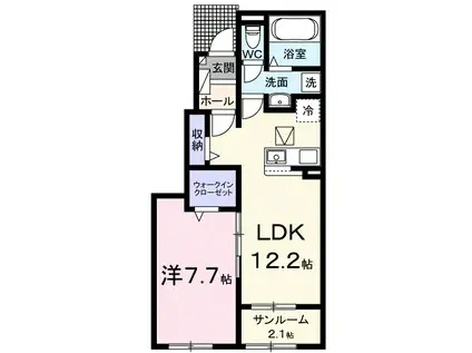 リーベ佐久CURRENT II(1LDK/1階)の間取り写真