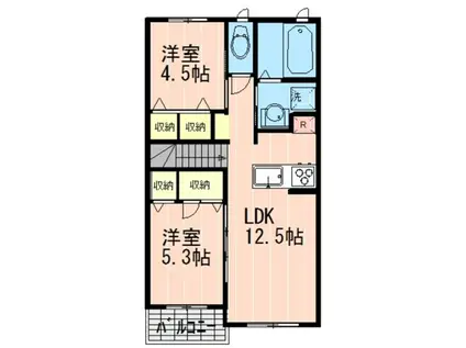 悠久-ユウキュウ-(2LDK/2階)の間取り写真