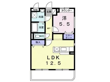 サザンクロス(1LDK/2階)の間取り写真