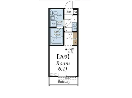 フェリオ三ツ沢(1K/2階)の間取り写真