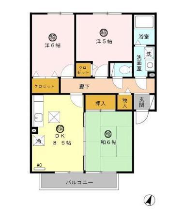 グランパルク向井B棟(3DK/2階)の間取り写真