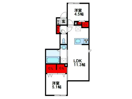 エレガンスプラスI(2LDK/1階)の間取り写真