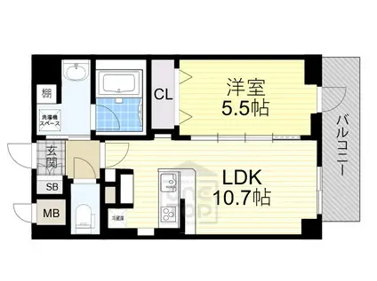 ハピネスガーデン新大阪(1LDK/9階)の間取り写真