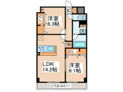 GRANEBISU(2LDK/3階)の間取り写真