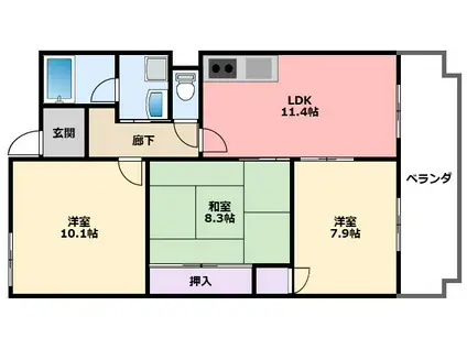 カーサ学文(3LDK/2階)の間取り写真