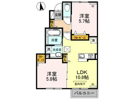 コートヤードD(2LDK/1階)の間取り写真