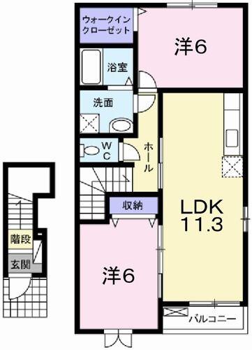 チェリー・ブロッサムIII(2LDK/2階)の間取り写真
