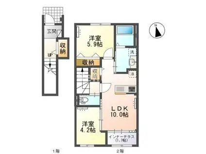 小信中島郷西アパート(2LDK/2階)の間取り写真