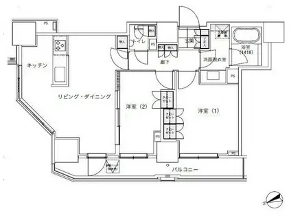 パークキューブ愛宕山タワー(2LDK/20階)の間取り写真