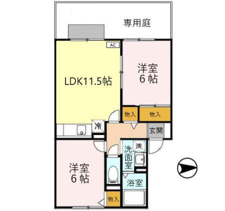 ラ・カージェ松浦(2LDK/1階)の間取り写真