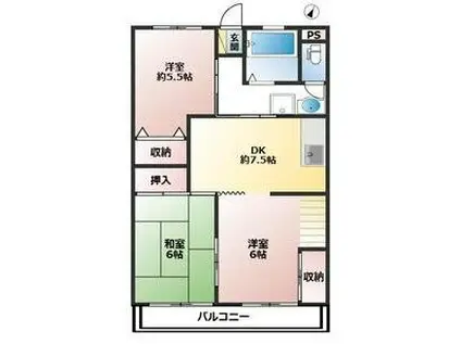 熊野サンハイツ(3DK/2階)の間取り写真