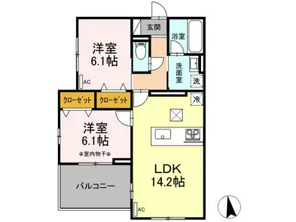 グラングラサ(2LDK/1階)の間取り写真
