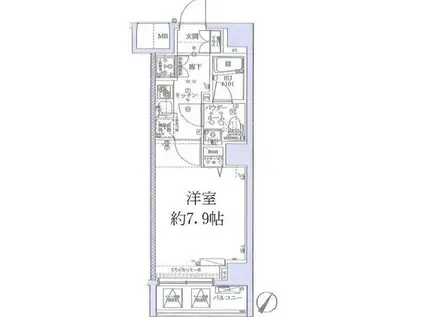 スクエアシティ横浜新子安(1K/2階)の間取り写真