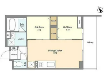 THE GRAND TERRACE WAKABAYASHI(2DK/1階)の間取り写真