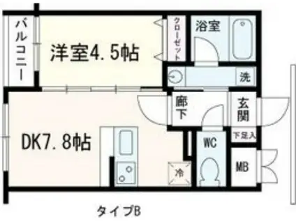 RESIDENCIA KIRAKU(1DK/4階)の間取り写真