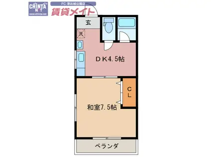 岸田ハイツ(1DK/2階)の間取り写真