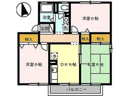 ファミール河野A・B・C棟(3DK/1階)の間取り写真