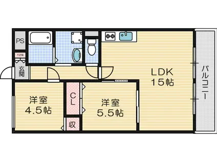 クレアメゾン千里(2LDK/4階)の間取り写真